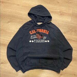 Point Zero Navy Crewneck Hoodie with Orange & White Graphics